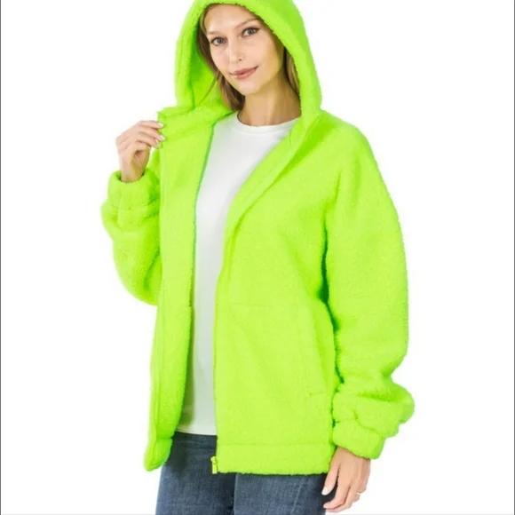 🆕️ LAST 1! Neon Full Zip Sherpa Hoodie Jacket - Picture 2 of 8